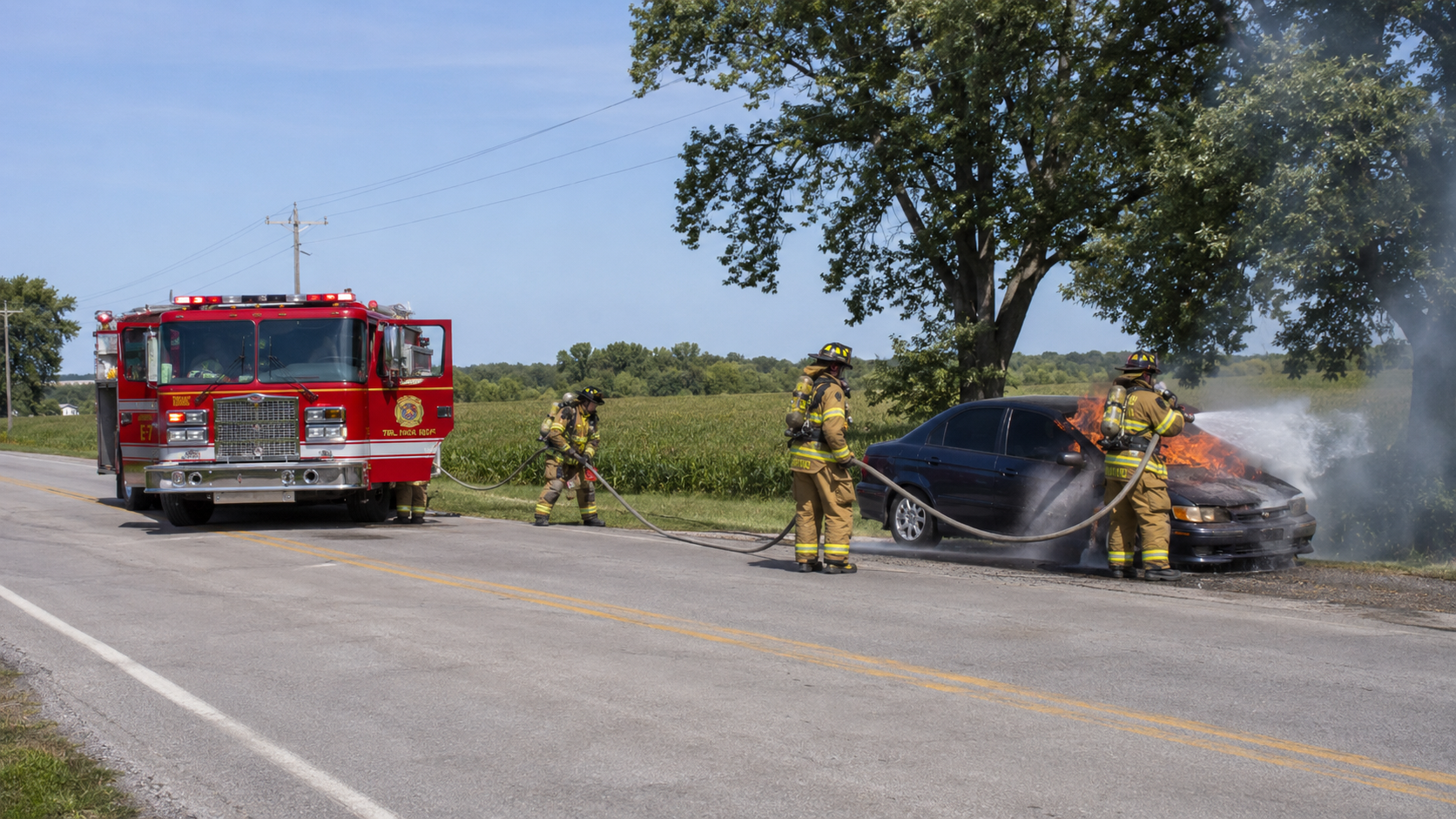 Rescue 7 responding to a vehicle fire