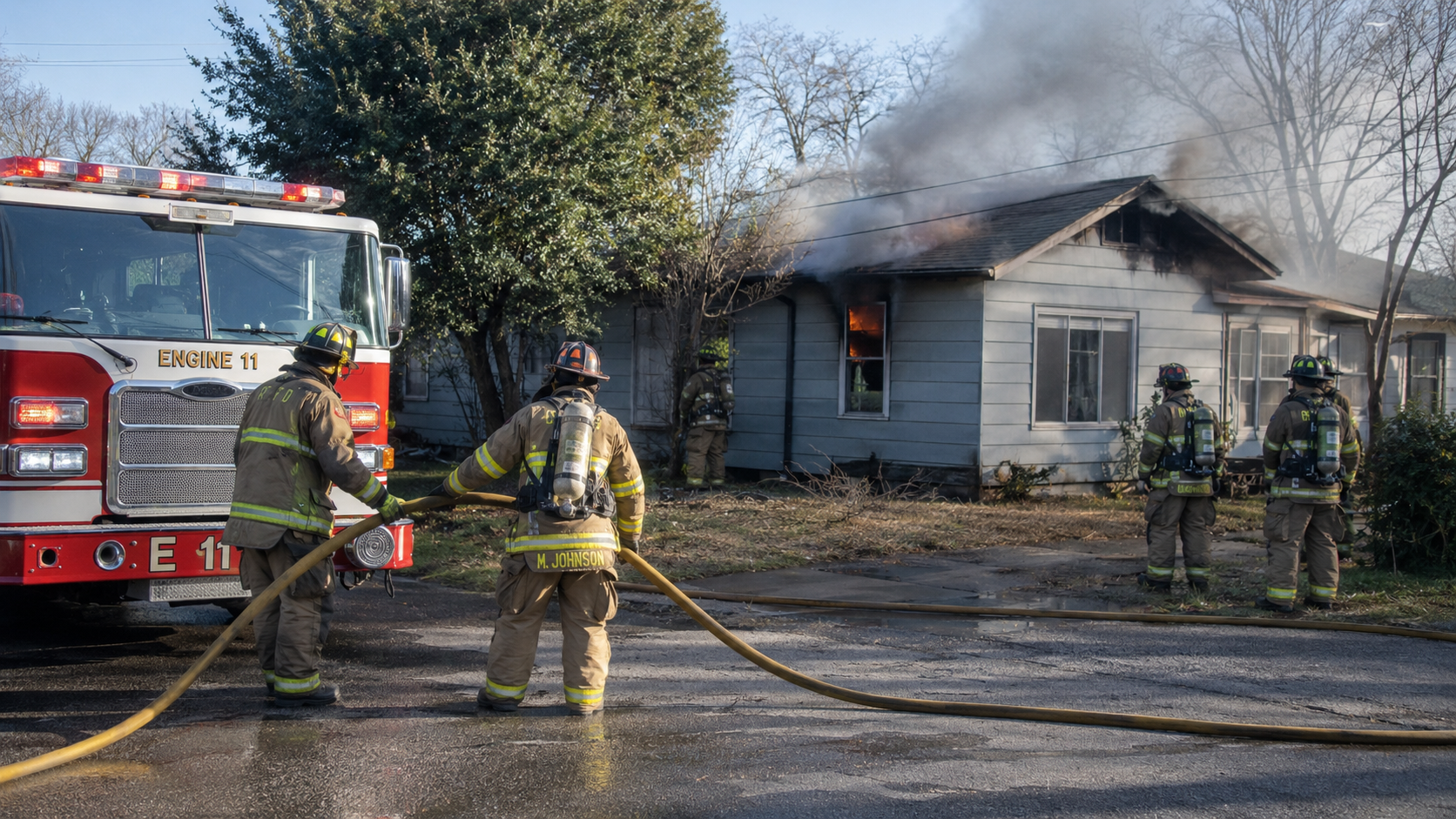 Tanker 7 at a structure fire scene